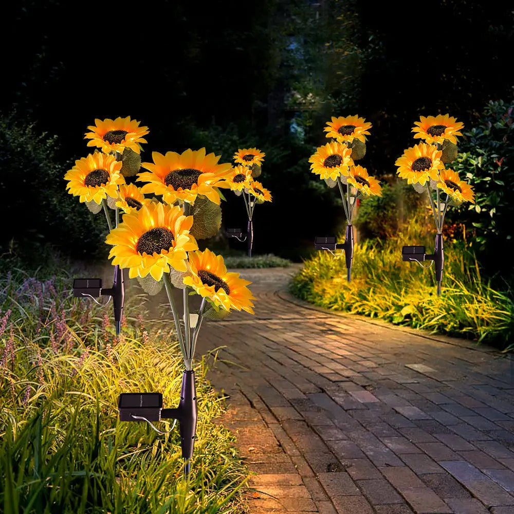 Solar Garden Stake Lights with 3 Sunflower for Yard Decor Crimson Coco