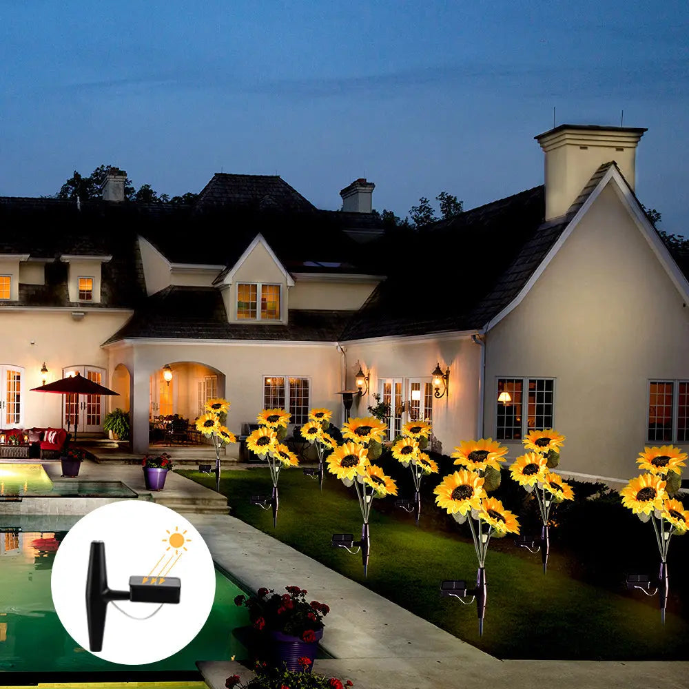 Solar Garden Stake Lights with 3 Sunflower for Yard Decor Crimson Coco