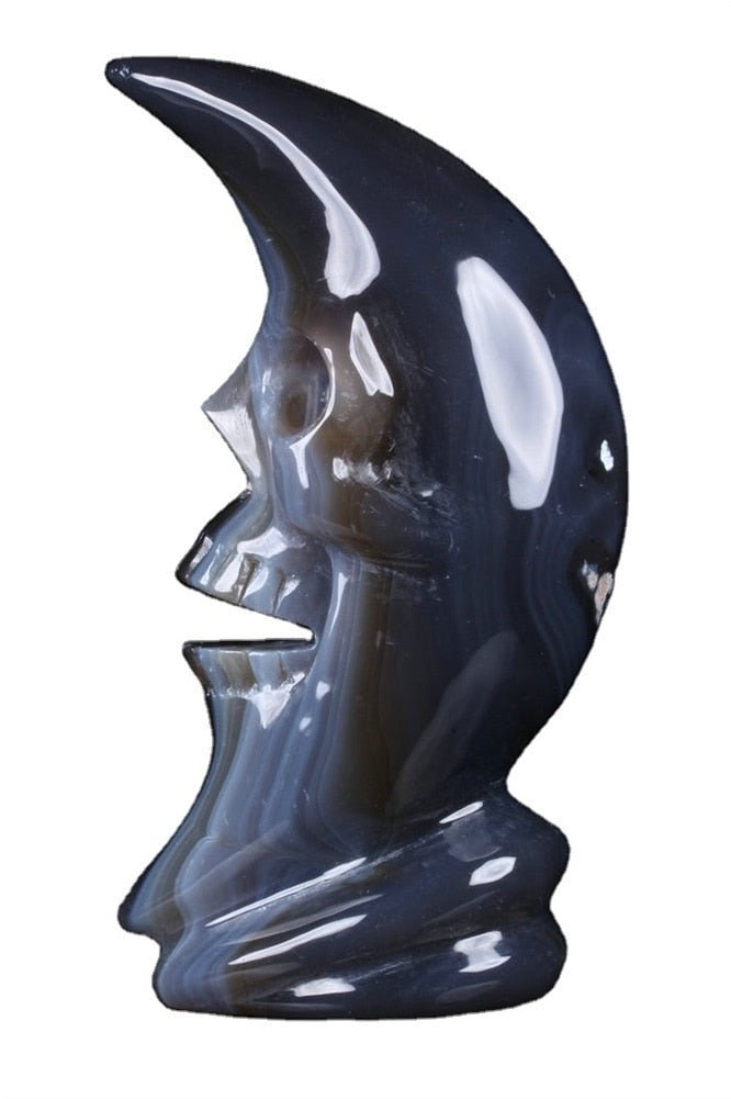Grey Agate Carved Super Moon Sculpture Yellow Angel