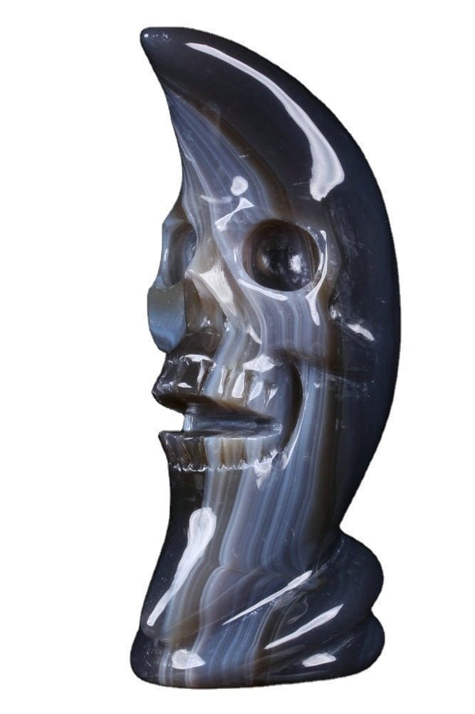 Grey Agate Carved Super Moon Sculpture Yellow Angel