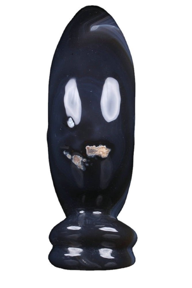 Grey Agate Carved Super Moon Sculpture Yellow Angel