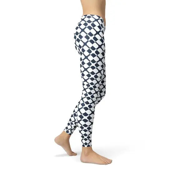 Womens Geometric Blue Tile Leggings Maroon Sooty