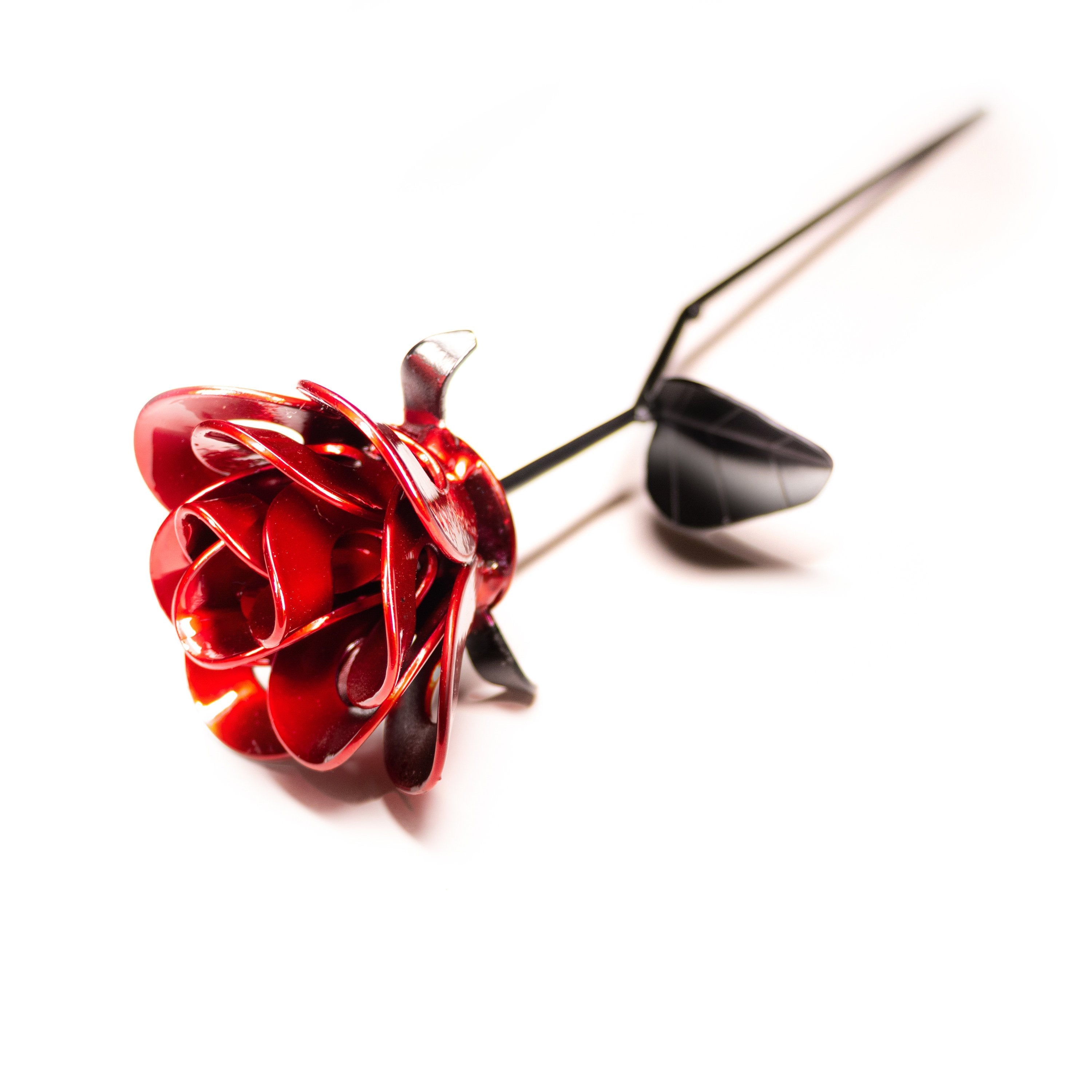 Red and Black Immortal Roses, Recycled Metal Roses, Steel Rose Turquoise Poppy