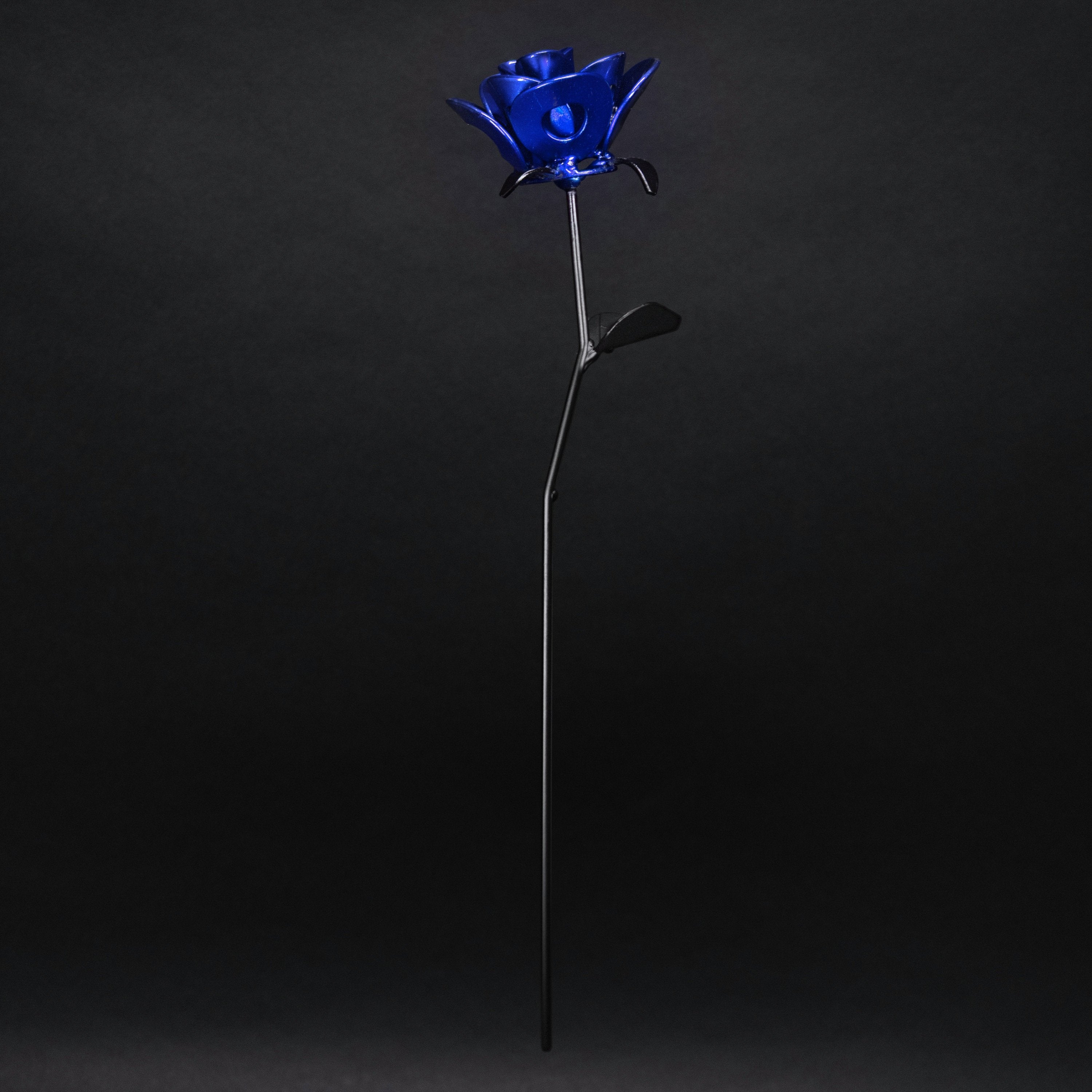 Blue and Black Immortal Rose, Recycled Metal Rose, Steel Rose Turquoise Poppy