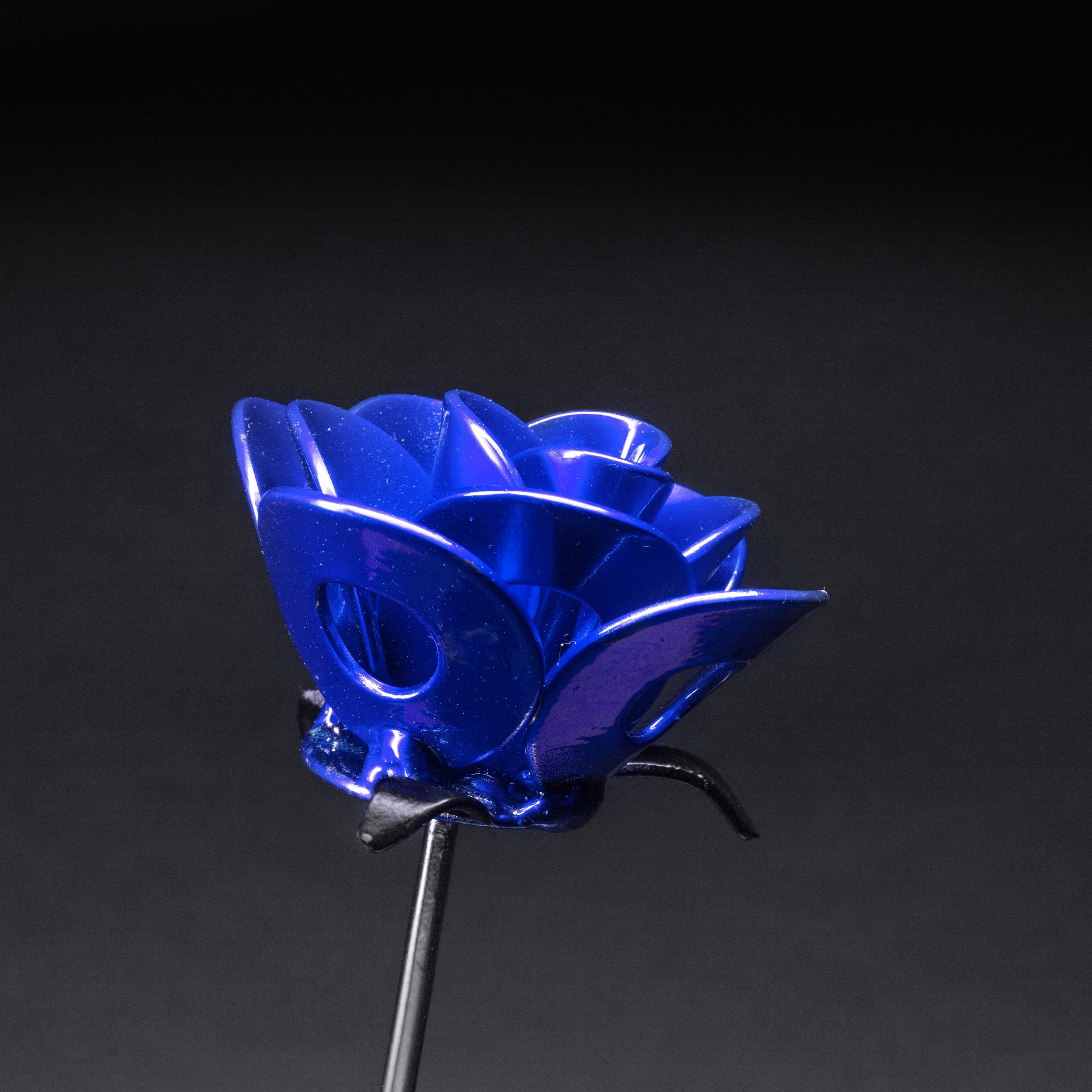 Blue and Black Immortal Rose, Recycled Metal Rose, Steel Rose Turquoise Poppy