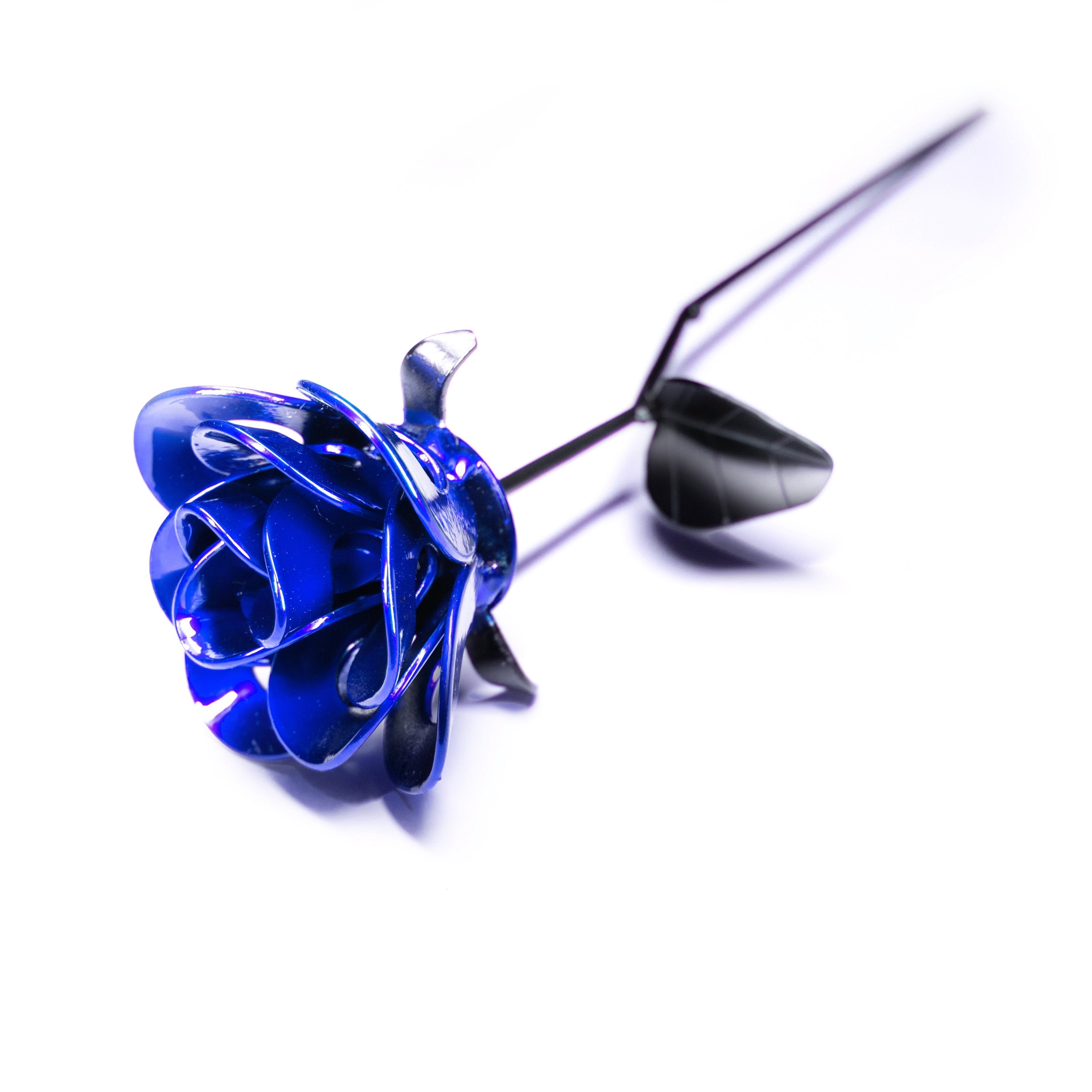 Blue and Black Immortal Rose, Recycled Metal Rose, Steel Rose Turquoise Poppy