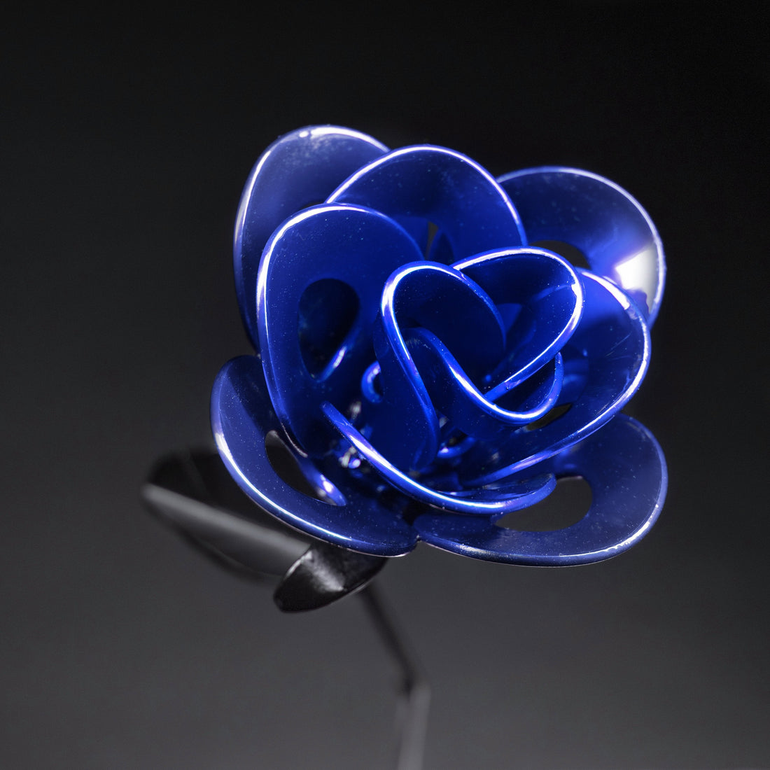 Blue and Black Immortal Rose, Recycled Metal Rose, Steel Rose Turquoise Poppy