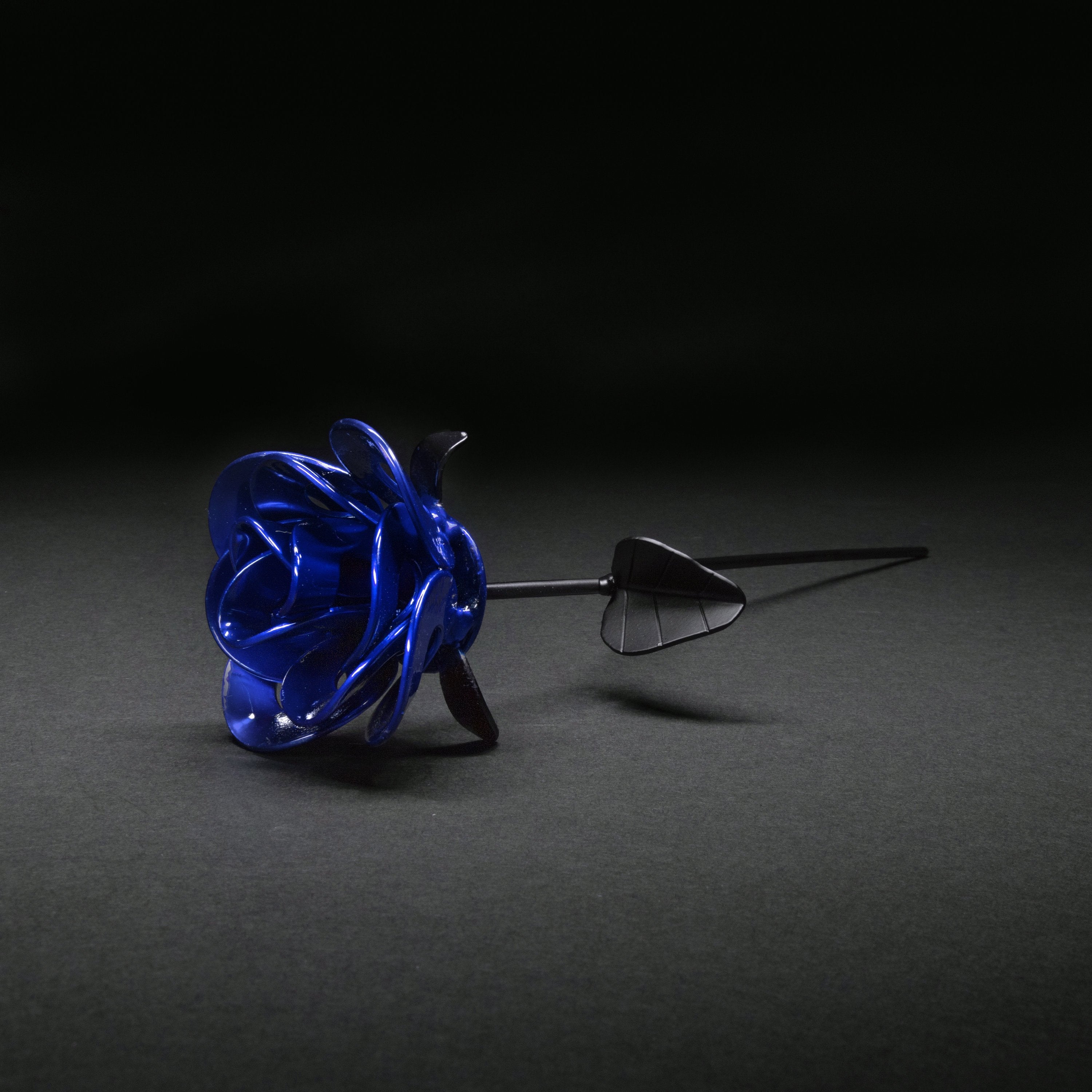 Blue and Black Immortal Rose, Recycled Metal Rose, Steel Rose Turquoise Poppy
