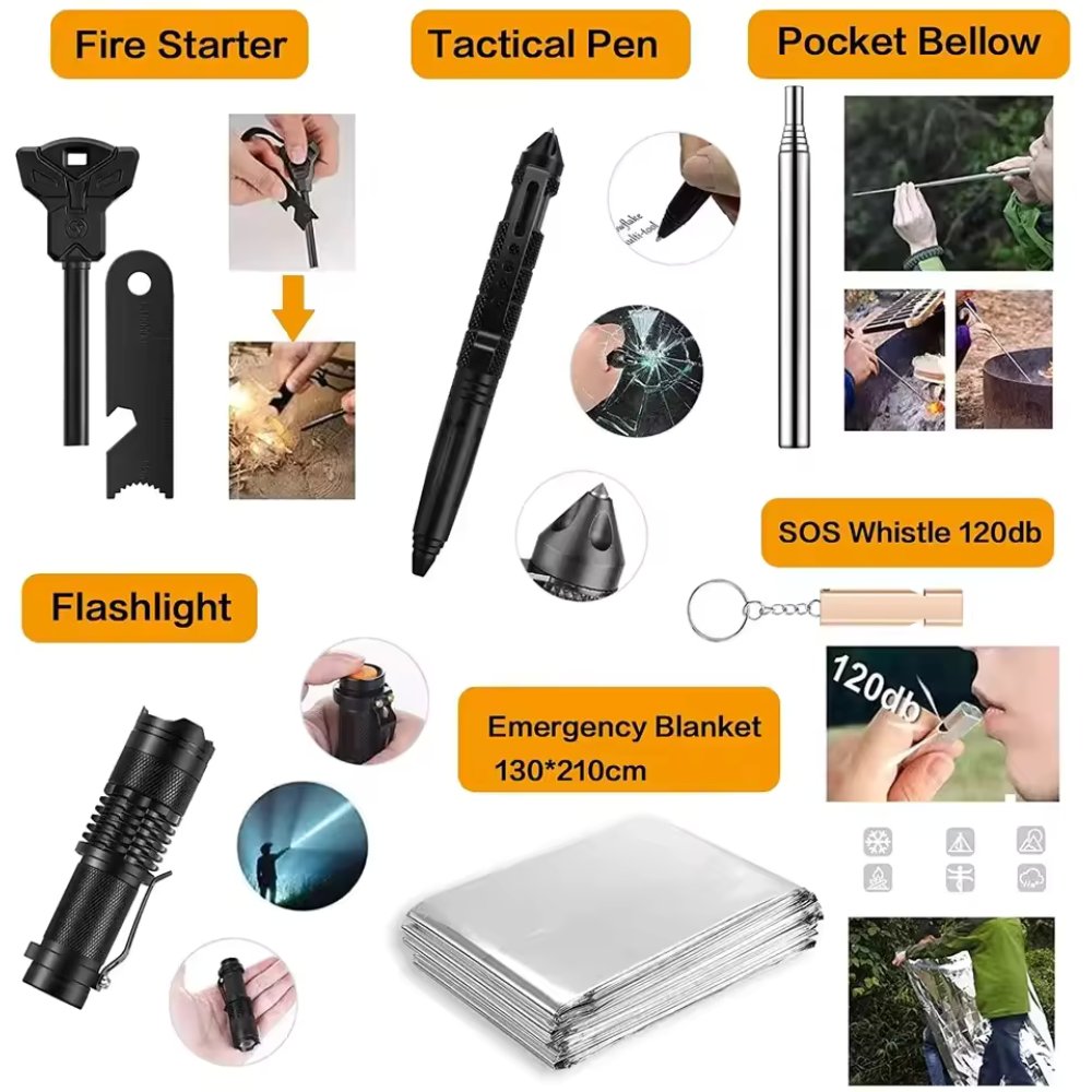 31 in 1 Outdoor Emergency Survival Gear Kit Camping Tactical Tools Crimson Eurybia