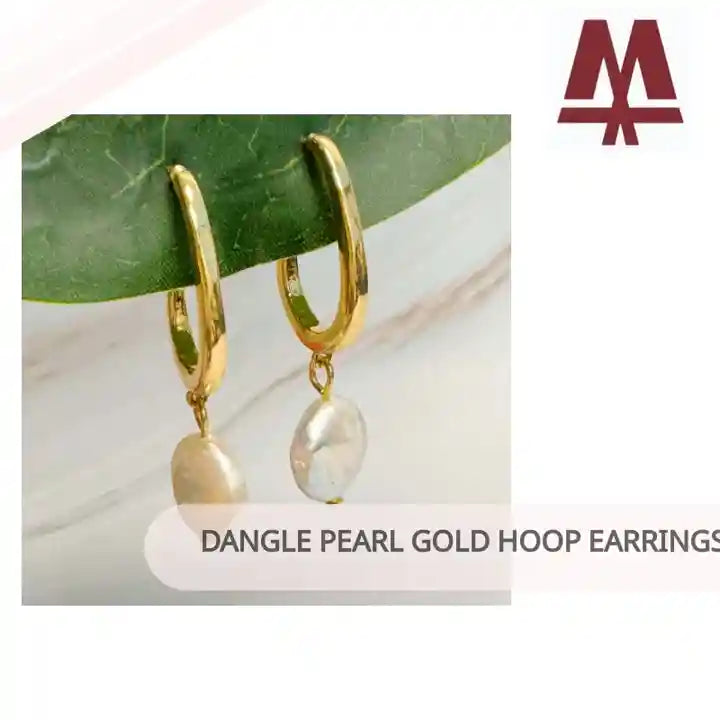 Dangle Pearl Gold Hoop Earrings by@Outfy