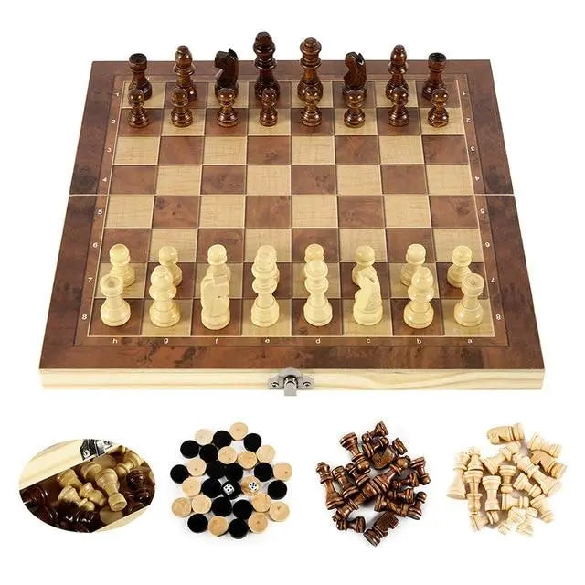 Foldable Wooden Chess Set Board Game Yellow Pandora