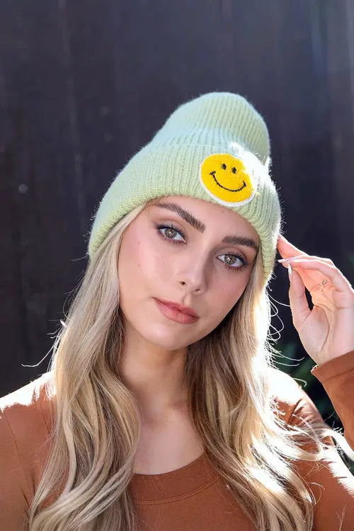 Smiley Face Ribbed Beanie 🙂 Periwinkle Aether