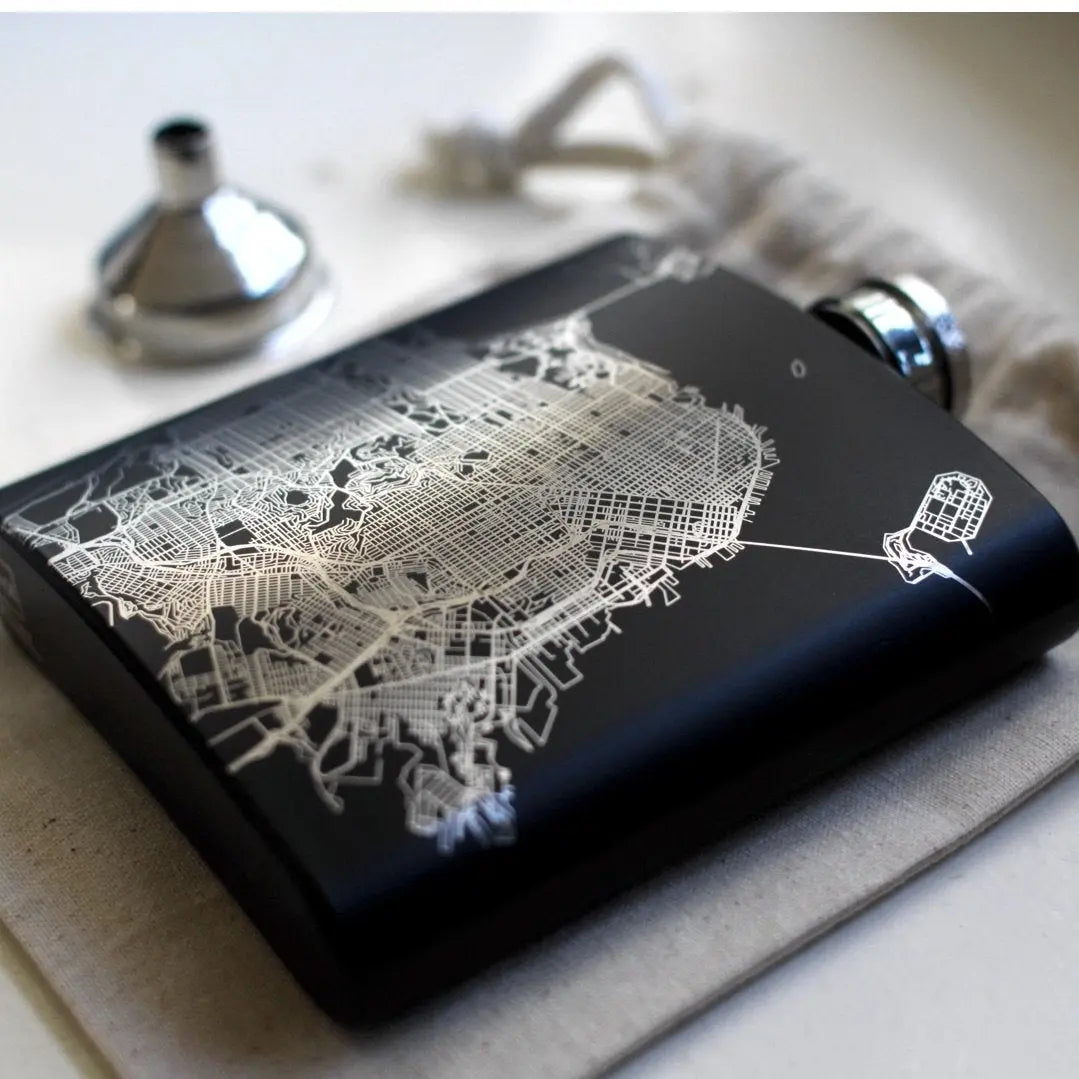 Stone Mountain - Georgia Map Hip Flask in Matte Black Cyan Castor