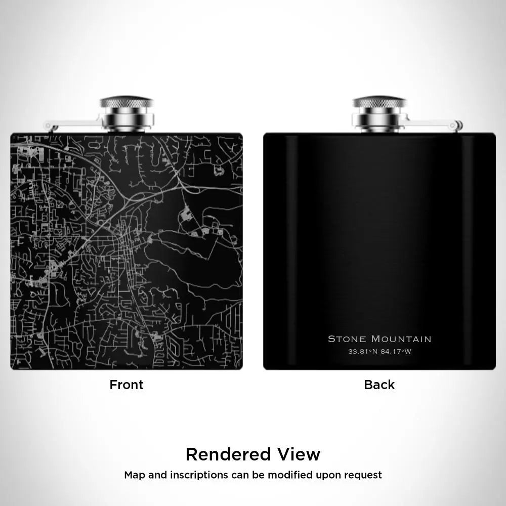 Stone Mountain - Georgia Map Hip Flask in Matte Black Cyan Castor