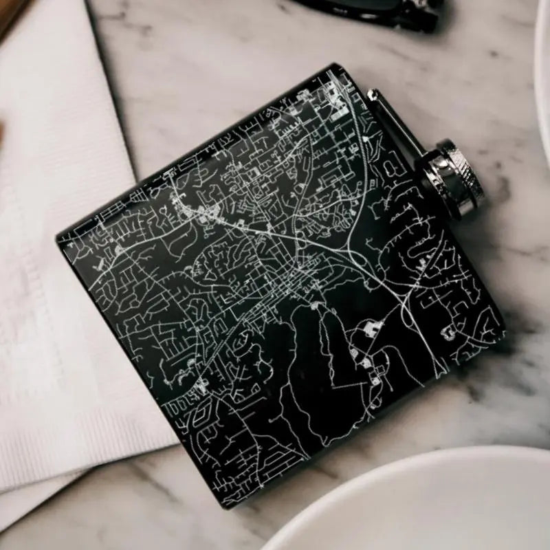 Stone Mountain - Georgia Map Hip Flask in Matte Black Cyan Castor