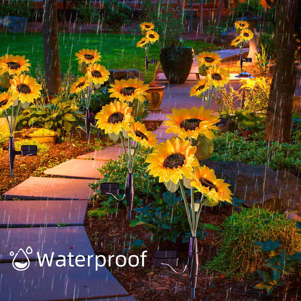 Solar Garden Stake Lights with 3 Sunflower for Yard Decor Crimson Coco