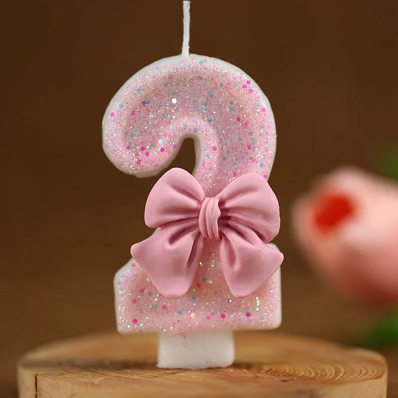 3D Number Cake Decorating Candle Pink Glitter Birthday Candles Digital Candle Cake Topper Birthday Party Anniversary Cake Decor