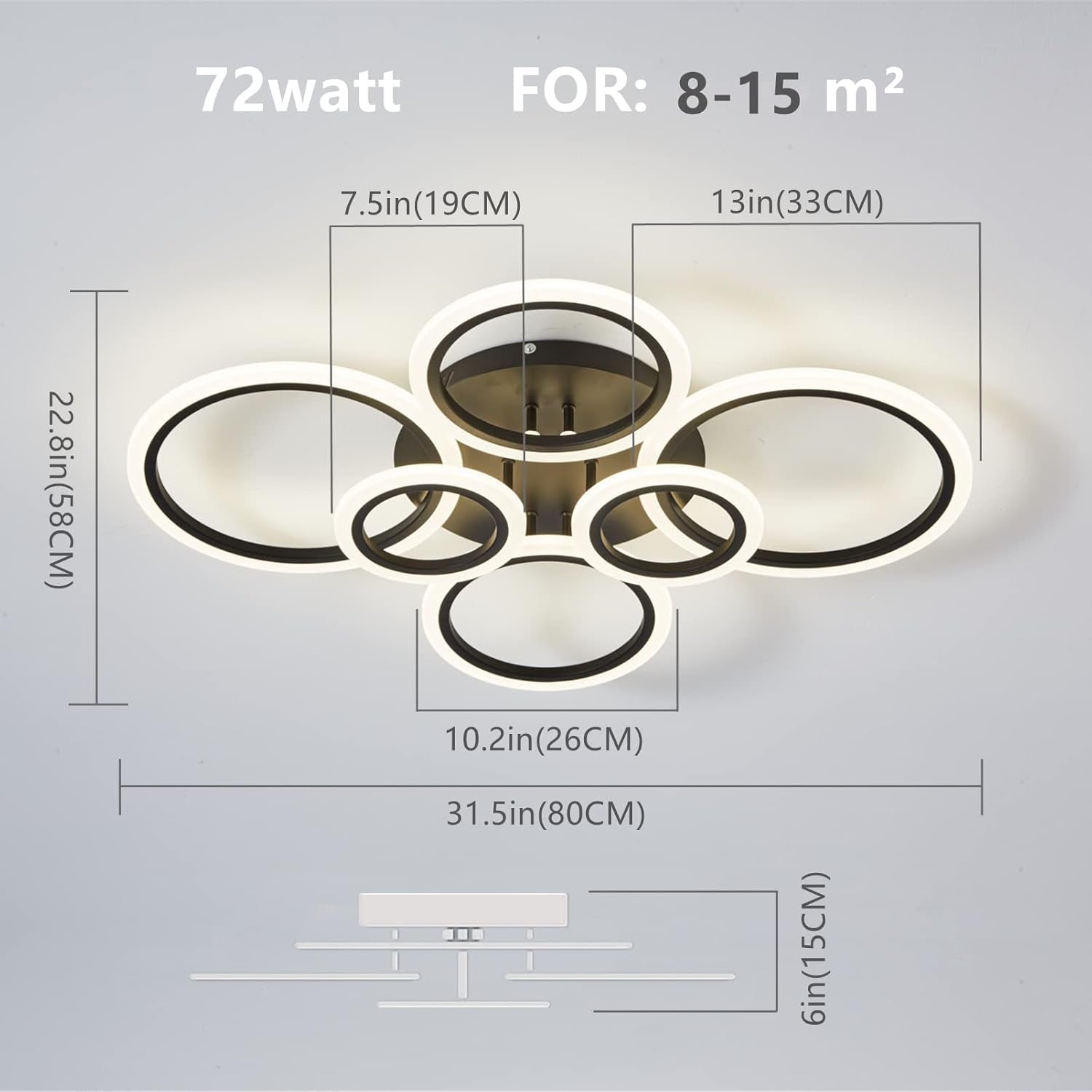 Modern LED Ceiling Light Fixture, 6 Rings Modern Ceiling Lamp, Remote Control Stepless Dimmable Black Modern Led Chandelier, Lamparas De Techo Modernas, for Livingroom, Bedroom, Diningroom