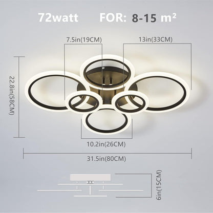 Modern LED Ceiling Light Fixture, 6 Rings Modern Ceiling Lamp, Remote Control Stepless Dimmable Black Modern Led Chandelier, Lamparas De Techo Modernas, for Livingroom, Bedroom, Diningroom