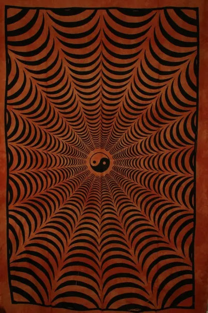 Saffron Trippy Yin Yang 3D Hand-loom Style Tapestry Silver Hestia