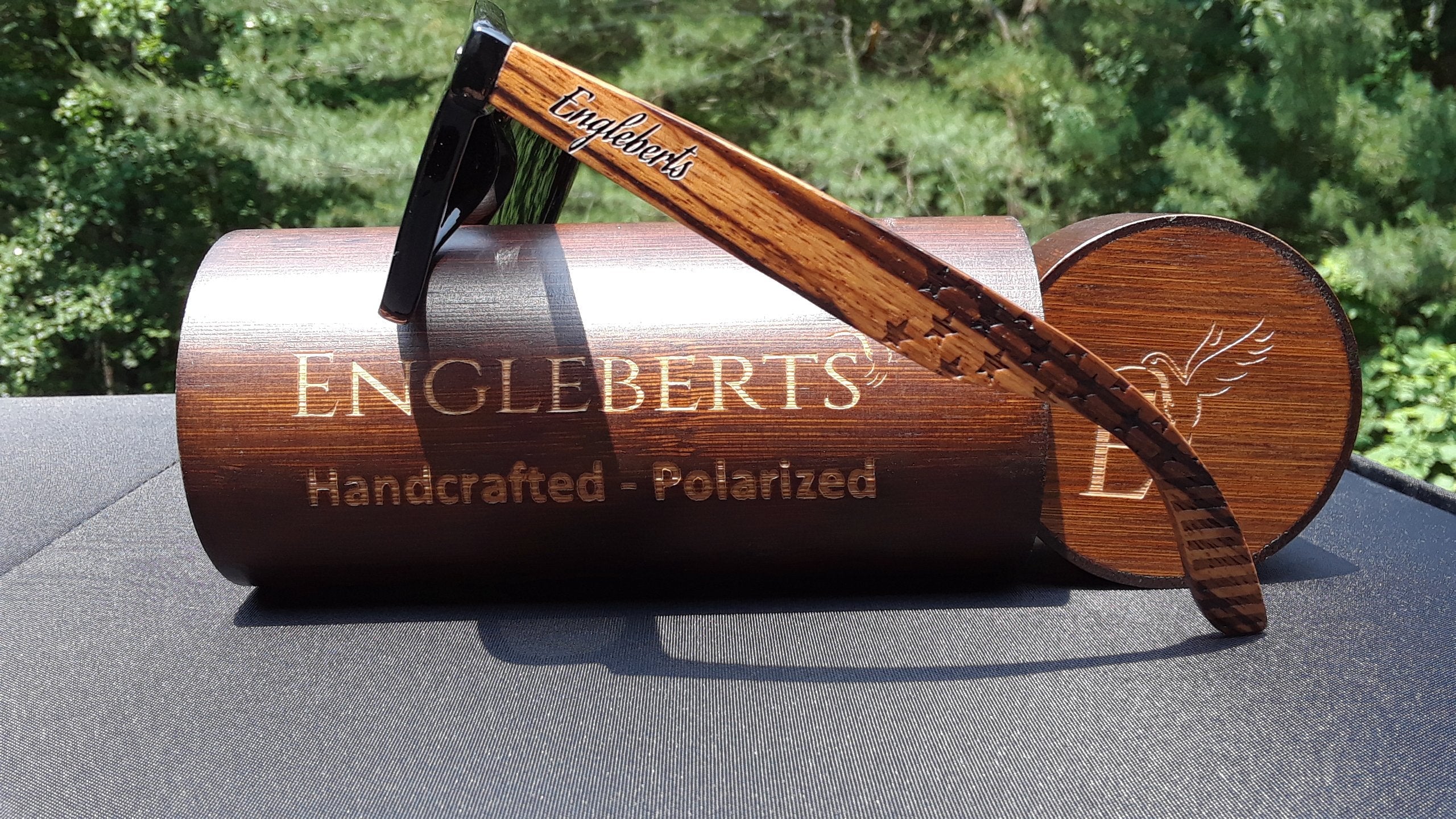 Zebrawood Sunglasses, Stars and Bars With Wooden Case, Polarized, Purple Ariadne