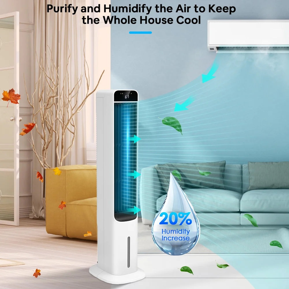 40&quot; Evaporative Air Cooler Portable Tower Cooling Fan  Oscillating Swamp Cooler, White