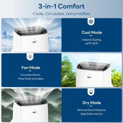 12000 BTU (ASHRAE) Portable Air Conditioners for Baseroom up to 300 Sq.Ft, with Cooler, Dehumidifier and Fan, 6550BTU (SACC) White