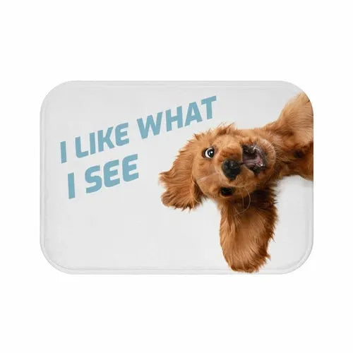 Funny Dog Looking Up Bath Mat Yellow Pandora