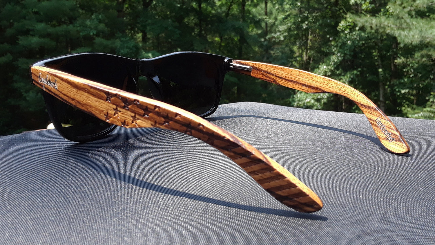 Zebrawood Sunglasses, Stars and Bars With Wooden Case, Polarized, Purple Ariadne