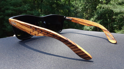 Zebrawood Sunglasses, Stars and Bars With Wooden Case, Polarized, Purple Ariadne