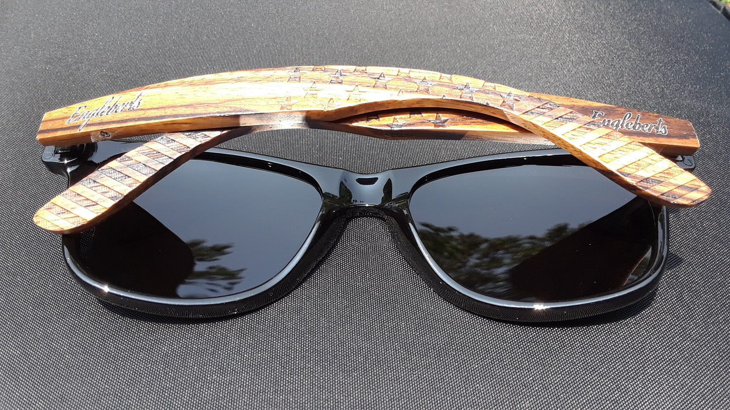 Zebrawood Sunglasses, Stars and Bars With Wooden Case, Polarized, Purple Ariadne