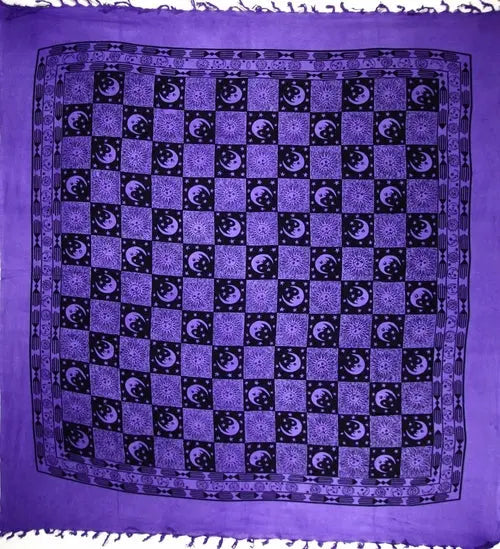 Checkered Sun &amp; Moon with Tassels Tapestry Silver Hestia