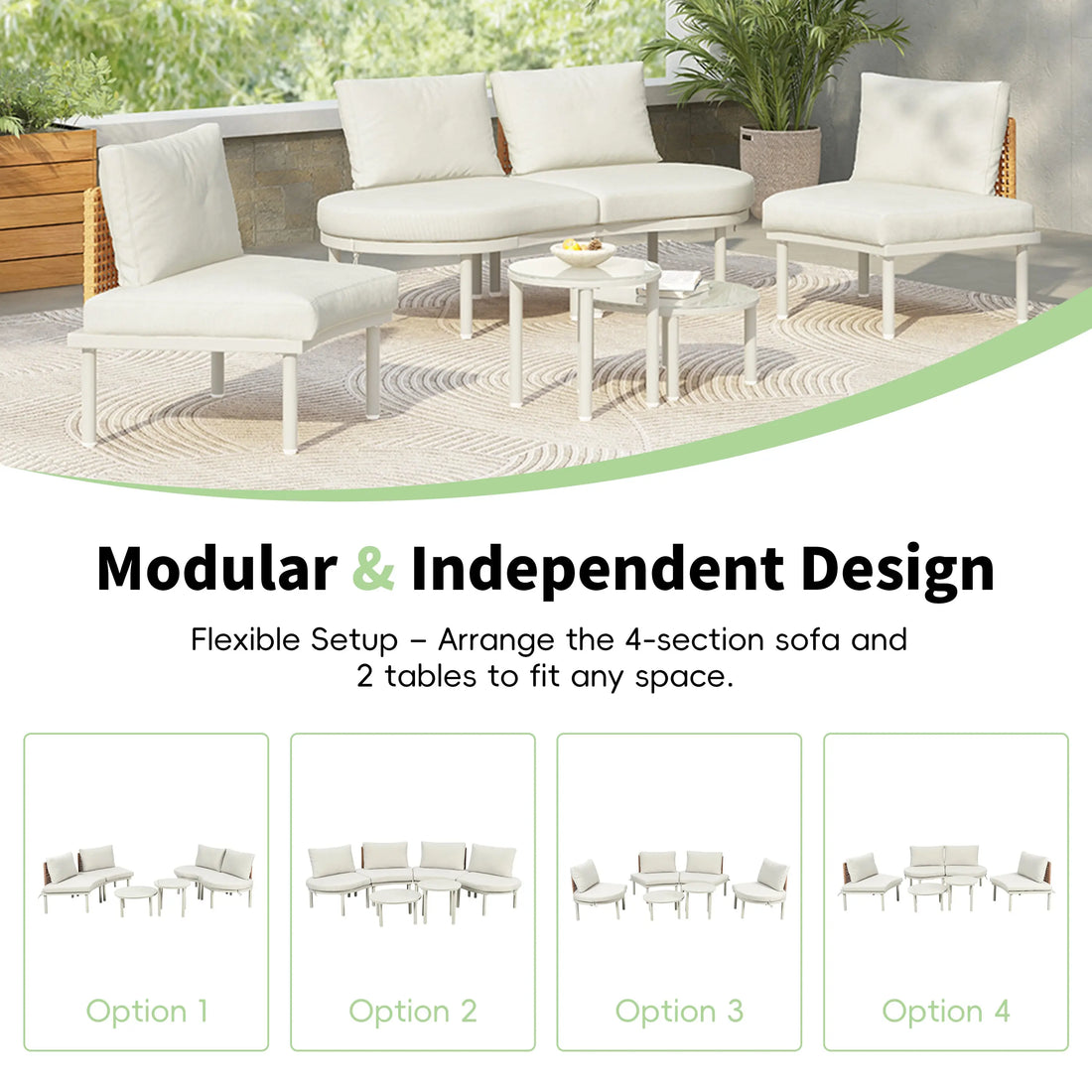 6-Piece Patio Sofa Furniture Set, Half Moon Outdoor Sectional Sofa Sangria Beech