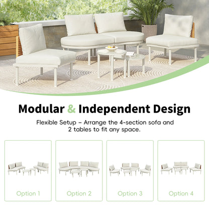 6-Piece Patio Sofa Furniture Set, Half Moon Outdoor Sectional Sofa Sangria Beech
