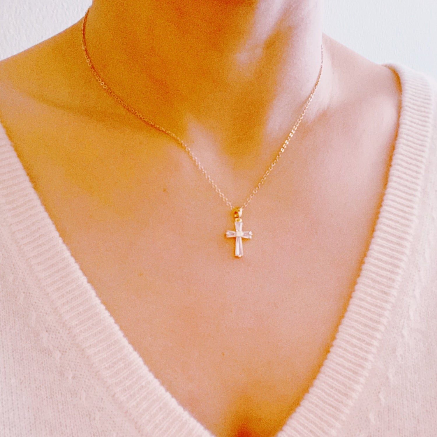 My Dear Crystal Cross Necklace Fuchsia Hercules