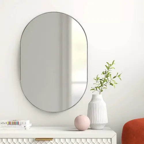 Silver 20 x 28 Inch Metal Oval  Mirror Sangria Beech