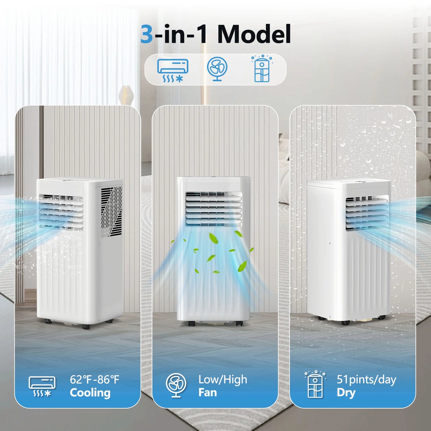 Portable Air Conditioners 8000 BTU Ashrae– 3-In-1 AC Unit, Dehumidifier &amp; Fan with 24-Hour Timer/Remote Control for Home/Office/Apartments/Dorm