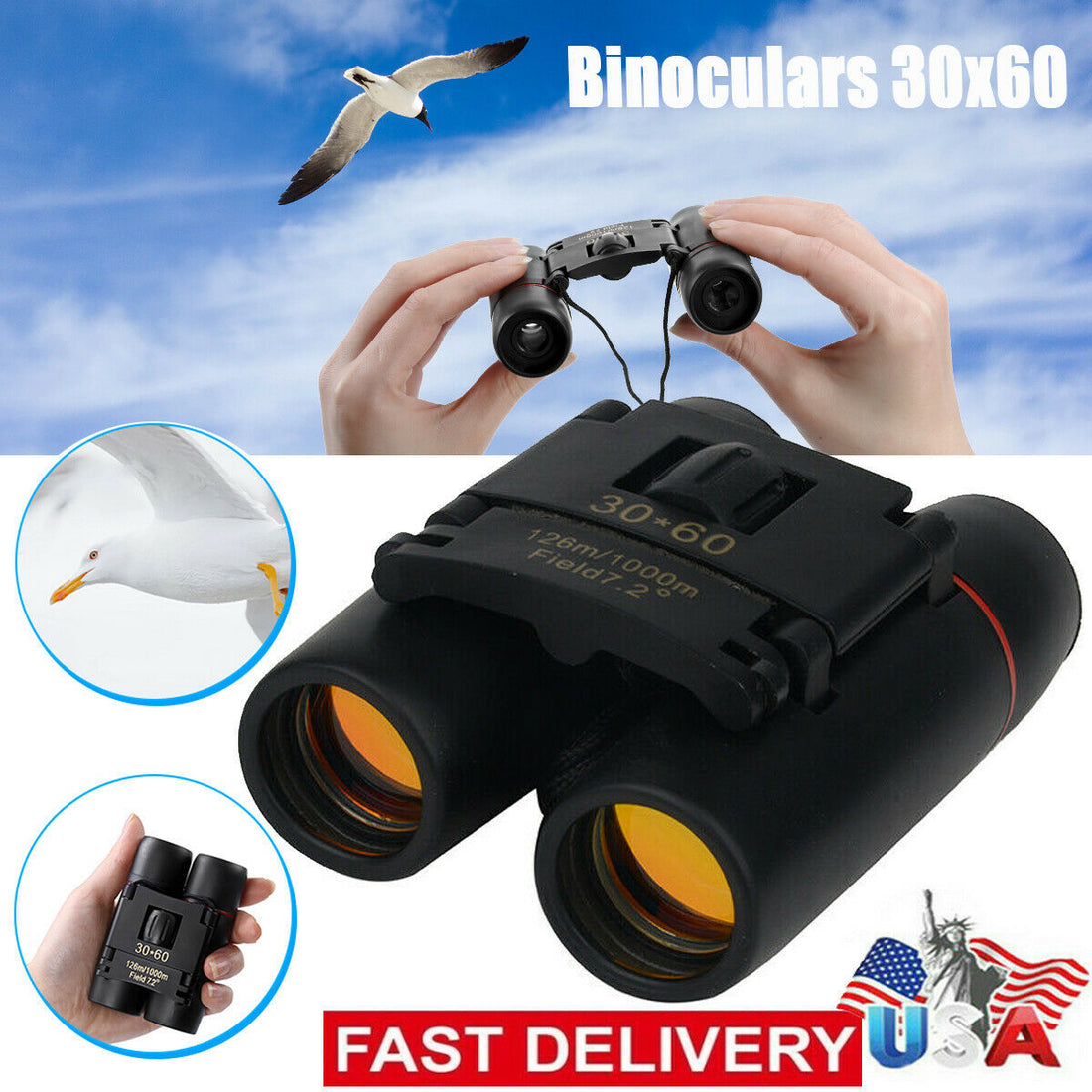 Binoculars 30x60 Zoom Travel Compact Folding Telescope Hunting Day Night Outdoor Small Pocket Binoculars Compact Adults, Mini Kids Binoculars Boys For Bird Watching, Concert Theater Opera Pink Lucy