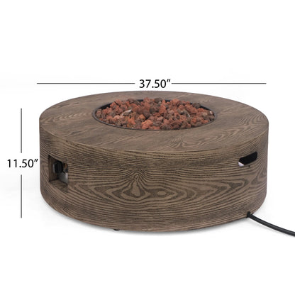 AIDAN ROUND IRON FIRE PIT - 50,000 BTU TANK OUTSIDE Sangria Beech