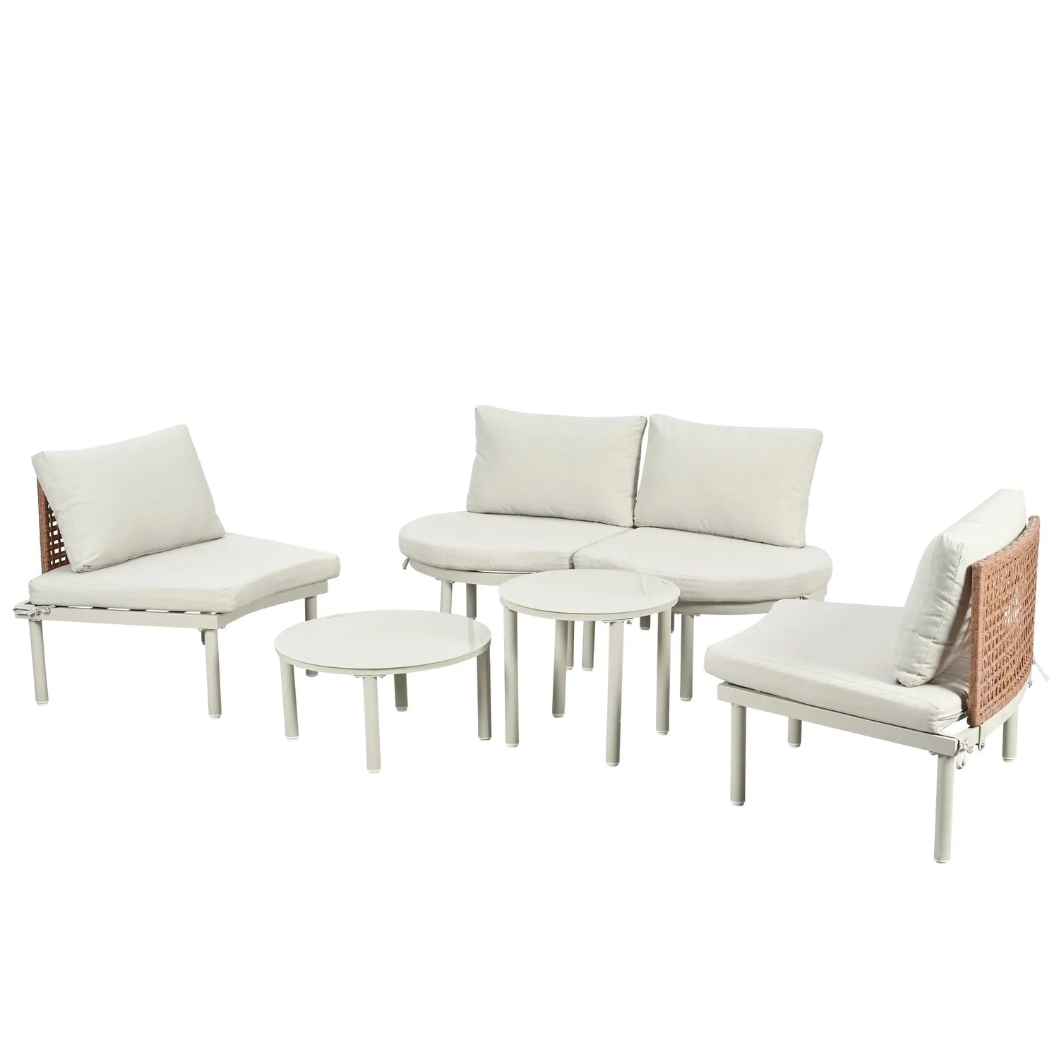 6-Piece Patio Sofa Furniture Set, Half Moon Outdoor Sectional Sofa Sangria Beech