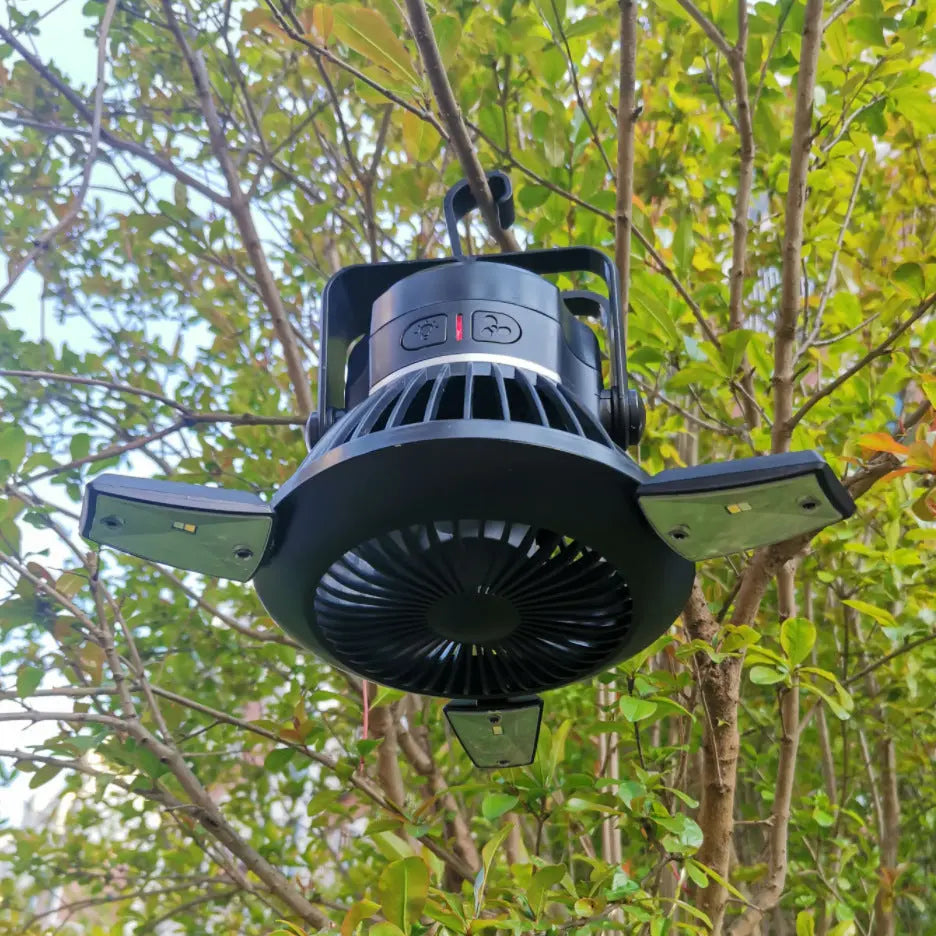 Solar Camping Light Foldable Fan Hanging Hook Rechargeable Maroon Asteria