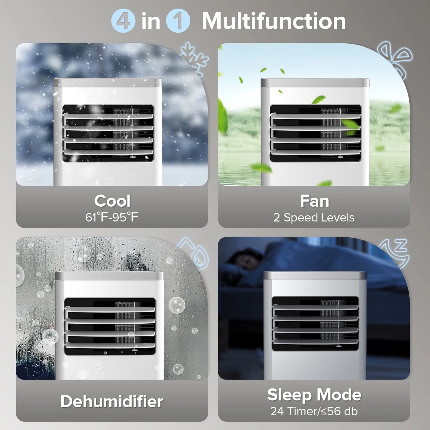 Portable Air Conditioner, 8,000 BTU Ashrae, 4-In-1 Portable AC Cooler, Dehumidifier&amp; Fan Mode, Remote Control, Floor Standing AC 5,000 BTU (SACC) up Cooling to 250 Sq.Ft