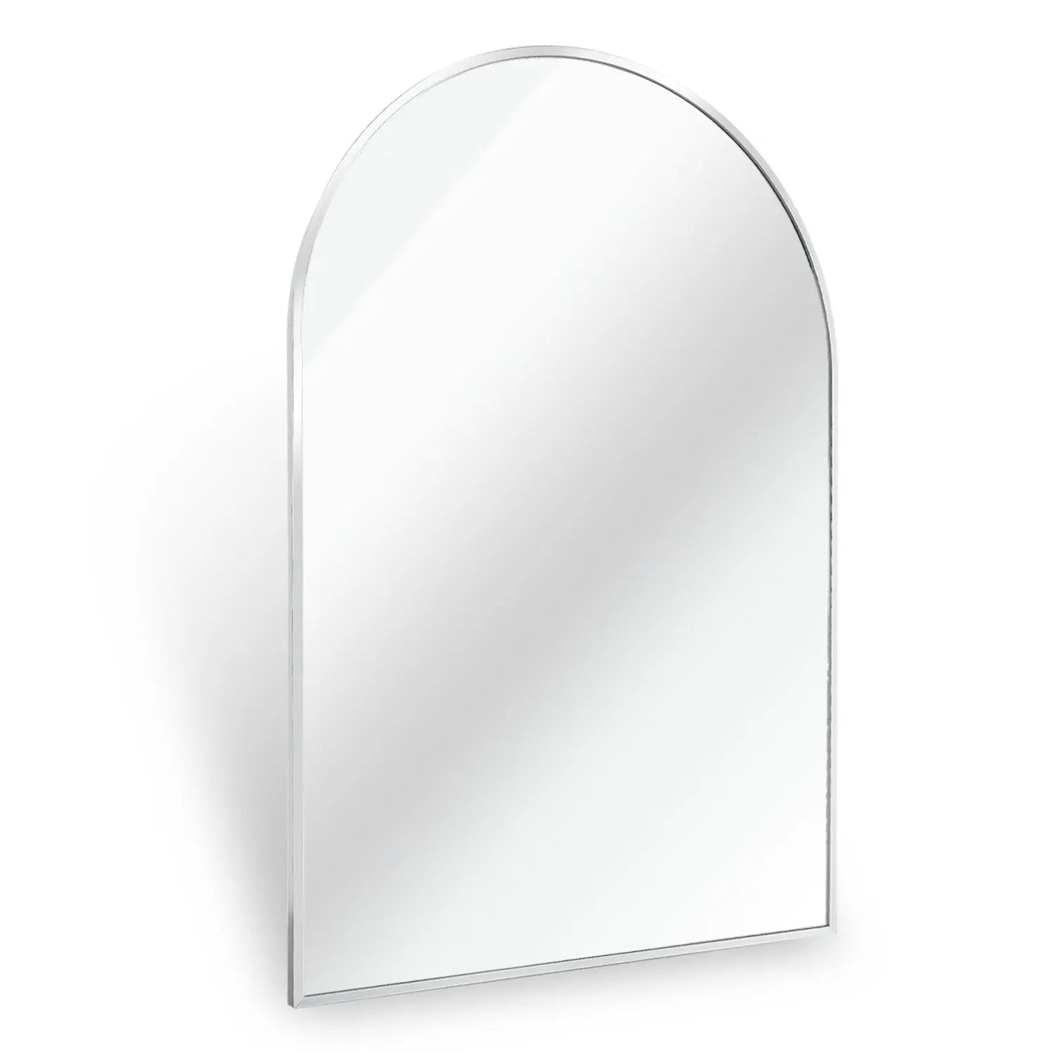 20x30 Inch Silver Metal Framed Arched Bathrrom Mirror for Wall. Sangria Beech