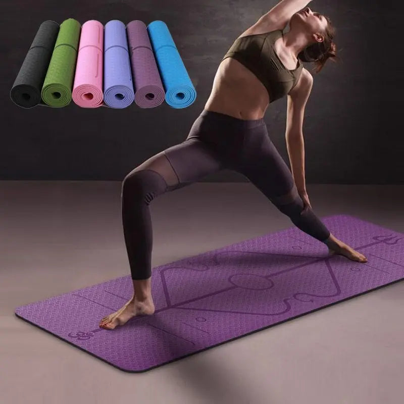 Non Slip TPE Yoga Mat Position Line Beginner Pink Lucy