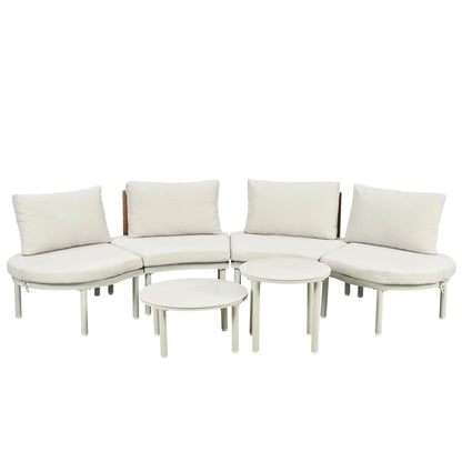 6-Piece Patio Sofa Furniture Set, Half Moon Outdoor Sectional Sofa Sangria Beech
