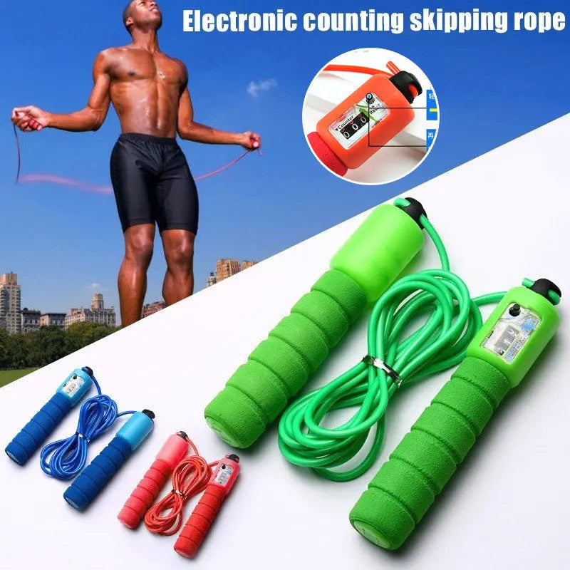 Skipping Rope With Counter Adjustable Length Counter Wear-resistant Foam Cotton Handle JumpRope Exercise Portable Sports Training Equipment Pink Lucy