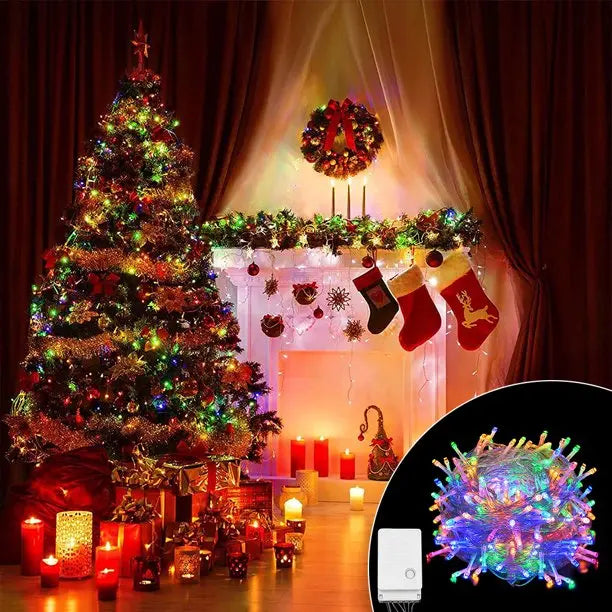 Halloween Christmas Lights Outdoor Decorations 100 LED 33Ft 8 Modes Pink Iolaus