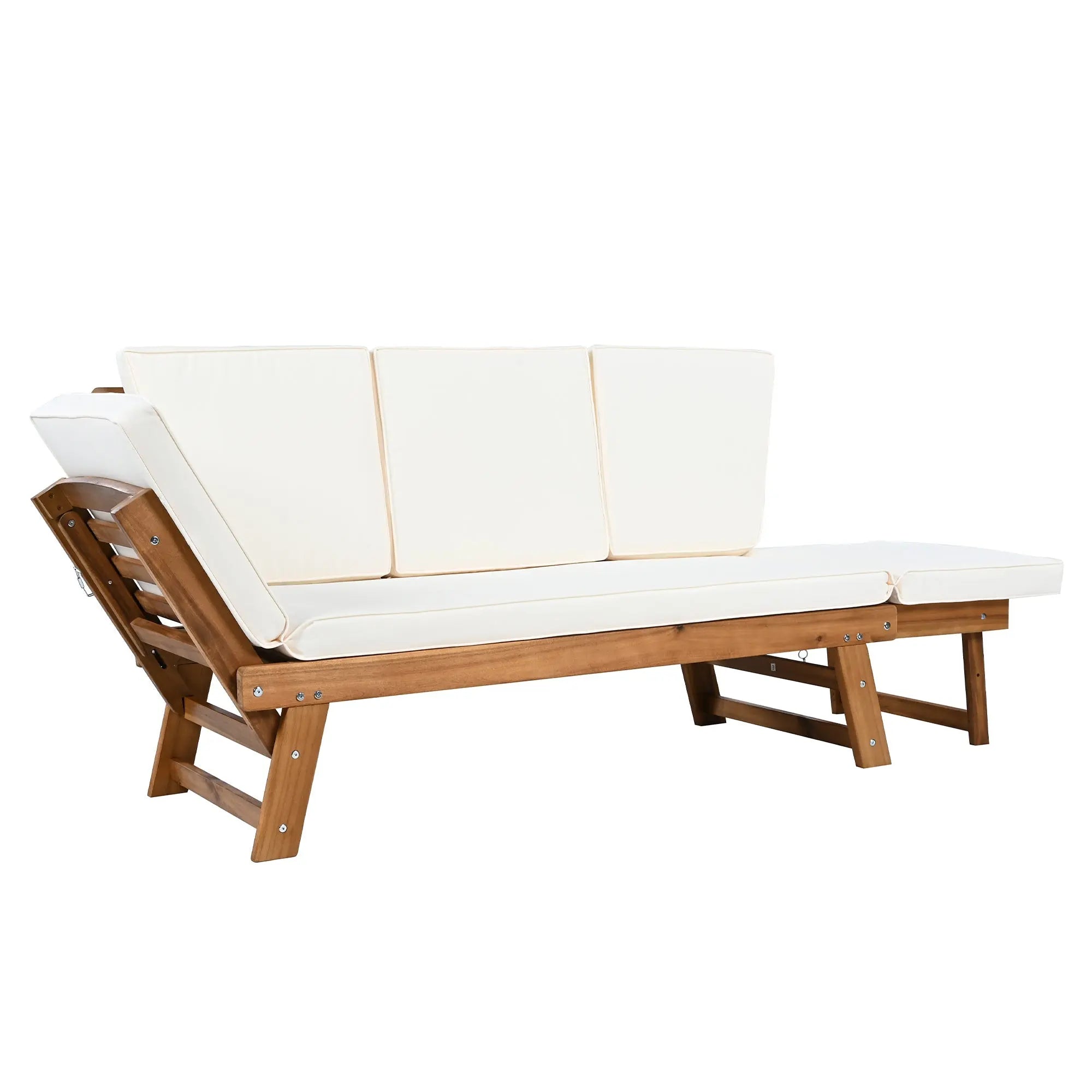 Outdoor Adjustable Patio Wooden Daybed Sofa Chaise Lounge with Sangria Beech