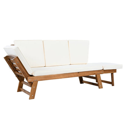 Outdoor Adjustable Patio Wooden Daybed Sofa Chaise Lounge with Sangria Beech