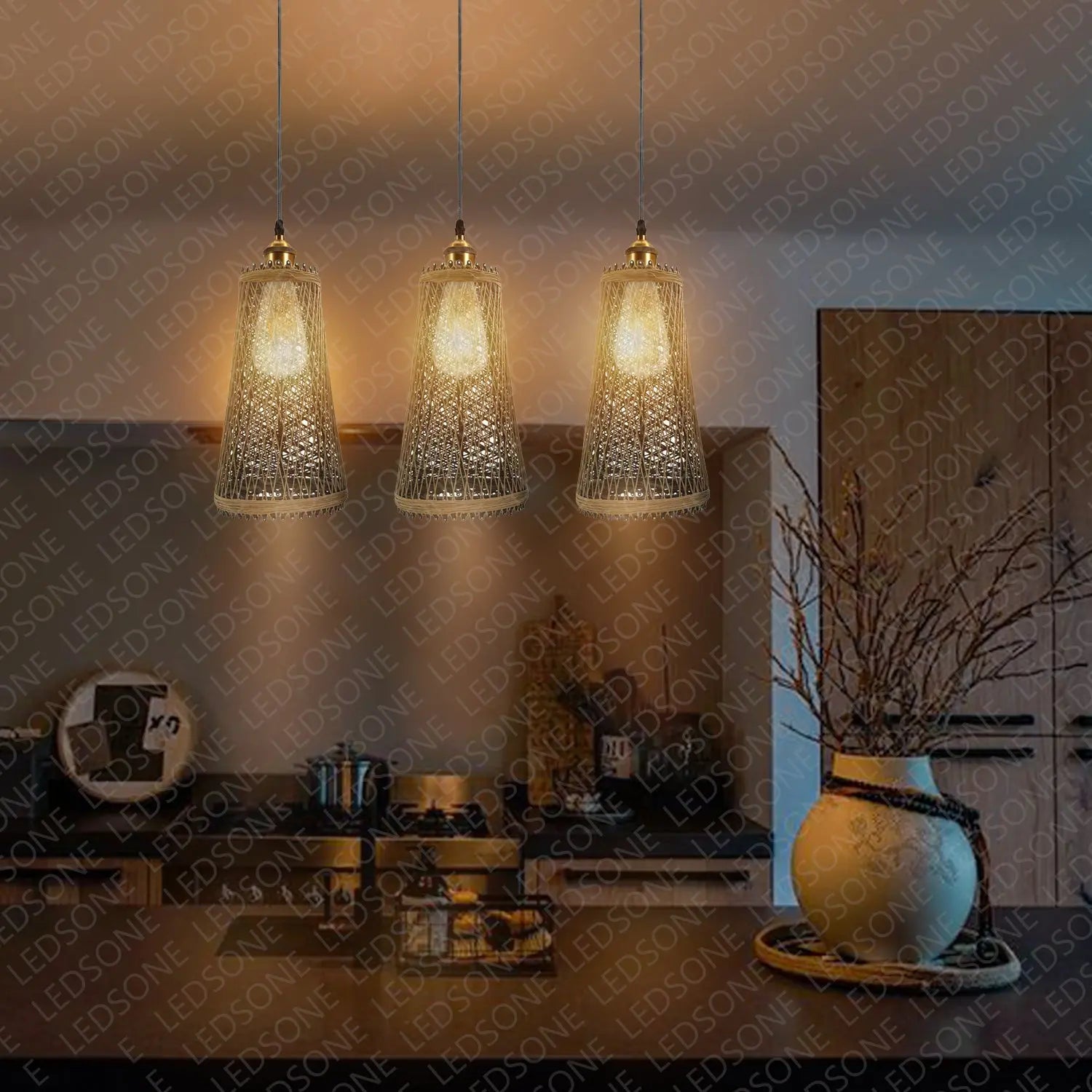 Natural Rattan Style Ceiling Pendant Light Shade E27 Base Handmade Sangria Angel